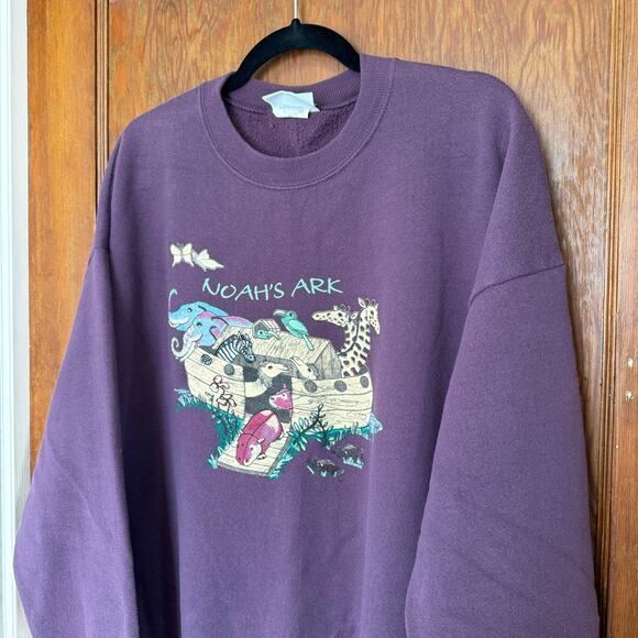 Vintage Lee Nutmeg Noah's Ark Crewneck Sweatshirt 2X Purple - Picture 3 of 10